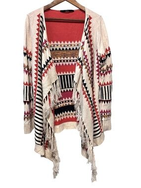KENSIE Boho Aztec Fringe Cardigan Western Festival Southwestern